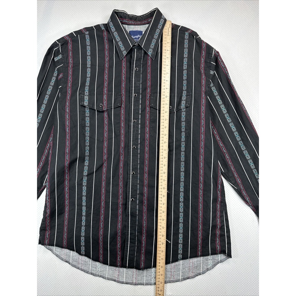 Wrangler Western Shirts Men's XL Pearl Snap Button Up Black Aztec Striped - Picture 4 of 6